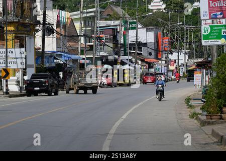 The main street in Thaton, northern Thailand. Stock Photo