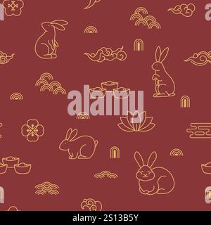 Lunar Rabbit Clouds Seamless Pattern Stock Vector