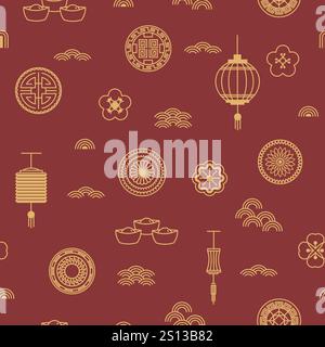 Chinese Lantern Rabbit Seamless Pattern Stock Vector