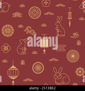 Lunar Rabbit Chinese Seamless Pattern Stock Vector