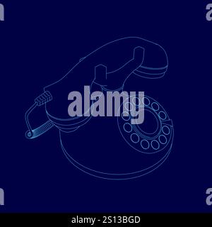 Blue drawing of a phone with a cord hanging off it. The phone outline Stock Vector