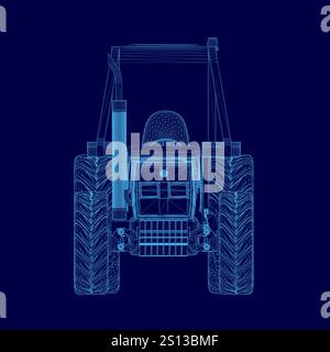 Blue tractor with a cab and a engine. The tractor is shown in a 3D format Stock Vector
