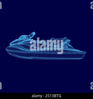 Blue jet ski is shown in a stylized way. The jet ski is shown in a blue color and has a stripe. The jet ski is shown in a stylized way, which gives it Stock Vector