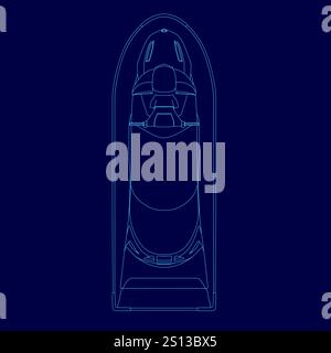 Blue drawing of a jet ski. The jet ski is shown in a blue outline Stock Vector