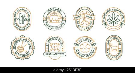 Set of 8 Material and Textile Logo Icons Stock Vector