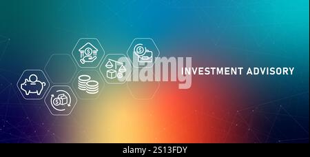 Investment advisory gradient header financial investor consultant strategy money wealth management illustration concept Stock Vector