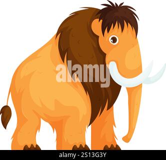 Adorable cartoon woolly mammoth with tusks and shaggy fur, depicted in a cheerful and colorful style on a white background. Stock Vector