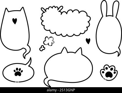Cat dog pet speech bubble. Empty cute frames with tails set. Hand drawn sketch doodle line animal frame. Cat, dog paw cute talk speech bubble. Vector Stock Vector