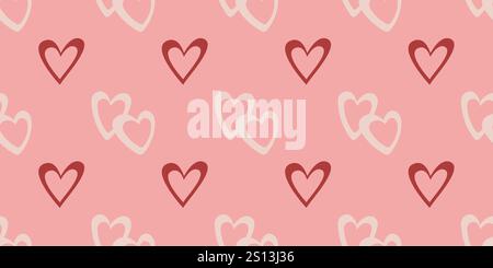 Tender romantic print with red and beige hearts on pink background Stock Vector