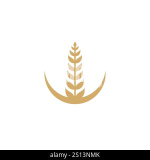 Crescent moon and Wheat grain Logo design. Rice logo Stock Vector