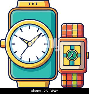 Creative vector design showcasing analog wristwatches and smart devices in harmonious balance of traditional and digital timekeeping Stock Vector