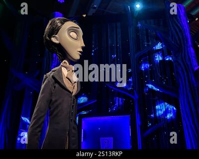 Milano, Italy. 30th Dec, 2024. The statue of Victor Van Dort from Corpse Bride is seen at Tim Burton's Labyrinth exhibition held at Fabbrica del Vapore in Milan, Italy, on December 2024. (Photo by Mairo Cinquetti/NurPhoto) Credit: NurPhoto SRL/Alamy Live News Stock Photo