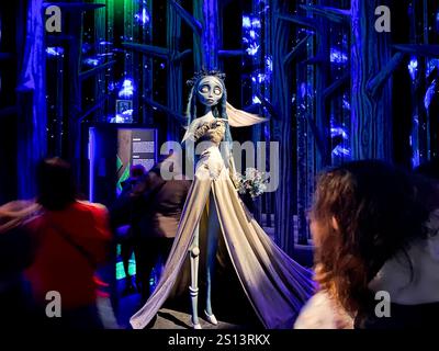 Milano, Italy. 30th Dec, 2024. The statue of Emily from Corpse Bride is on display at Tim Burton's Labyrinth exhibition at Fabbrica del Vapore in Milan, Italy, on December 2024 (Photo by Mairo Cinquetti/NurPhoto). Credit: NurPhoto SRL/Alamy Live News Stock Photo