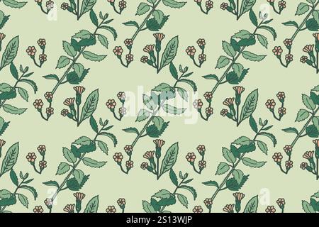 Abstract floral botanical seamless pattern vector illustration.Trendy plants and flowers repeat in nature pastel colors. Graphic design background for Stock Vector