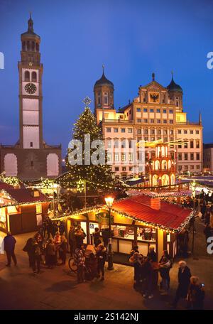 Christmas market on the town hall square in Augsburg, Germany, Bavaria, Augsburg Stock Photo