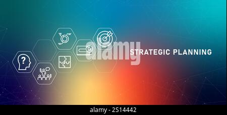 Strategic Planning gradient header plan idea strategy business work report forecast data strategizing analyzing management job financial design icon Stock Vector