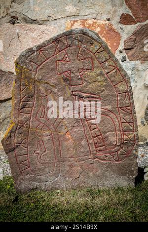 middle ages, Vikings, runes, rune stone depicting possibly Wotan and ...