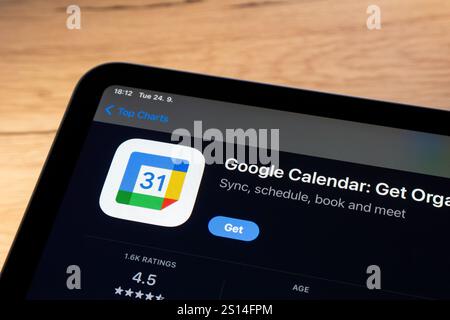 OSTRAVA, CZECHIA - SEPTEMBER 24, 2024: App store with Google Calendar mobile application to be installed on Apple device Stock Photo