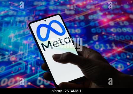 Brussels, Belgium. 30th Dec, 2024. The Meta logo is being displayed on a mobile screen, in this photo illustration.Taken in Brussels, Belgium, On 30 December 2024. (Jonathan Raa/Sipa USA) *** Strictly for editorial news purposes only *** Credit: Sipa USA/17�Թ����� Live News Stock Photo