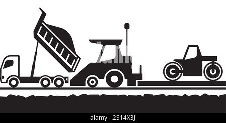 Laying an asphalt pavement on street - vector illustration Stock Vector
