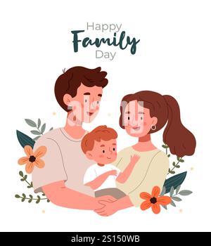 Happy family. Mom, dad and son. Happy Family Day.Concept of a happy family full of love Stock Vector