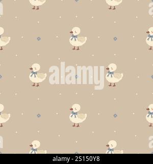 Vintage retro cute children's pattern. Goose or duck with bow in vintage style. Stock Vector