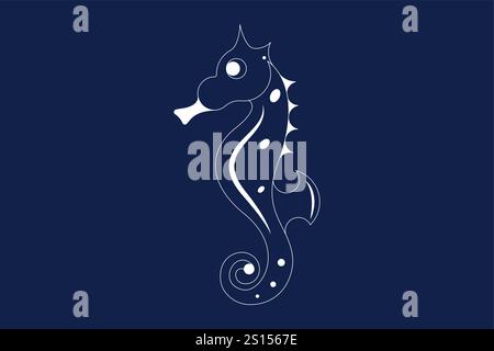 Seahorse Isolated White Logo. Symbol creative vector illustration, icon underwater inspiration, blue background Stock Vector