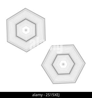Outlined hexagonal shapes. Minimalist vector forms. Black line geometry. Abstract hexagon pattern. Stock Vector