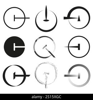 Clock icon set. Minimalist abstract design. Artistic circular symbols. Vector graphic elements. Stock Vector