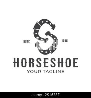 Horseshoe Logo Vector Forming Letter S, Vintage Western Country Illustration Design Stock Vector