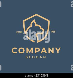 Simple Line Design Cat Shield Vector Illustration can be used for Technology Security Logo. Stock Vector