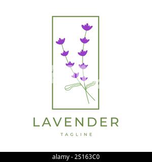 Simple Purple Flower Plant Lavender Design in Frame Vector Symbol Illustration Stock Vector