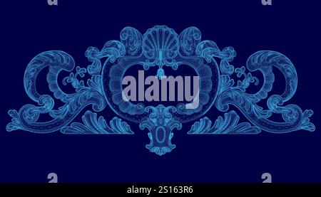 Blue image of a heart with a blue border. The heart is surrounded by a blue design, giving it a delicate and elegant appearance Stock Vector