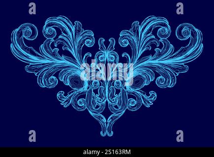 The image is a blue design of a flower with a blue center. The design is very intricate and detailed, with many small elements that make up the overal Stock Vector