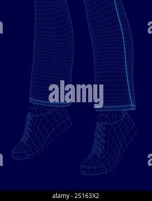 Pair of blue shoes with a blue laces. The shoes are shown in a 3D image Stock Vector