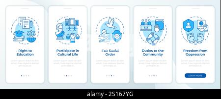 Social human rights blue onboarding mobile app screen Stock Vector