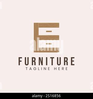 Letter E with wooden furniture concept logo design inspiration Stock Vector
