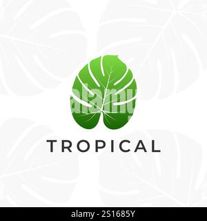 Tropical plant leaves logo. Monstera leaves logo design. Vector illustrations. Stock Vector