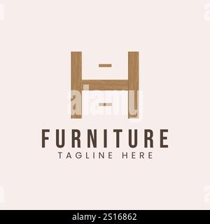 Letter H with wooden furniture concept logo design inspiration Stock Vector