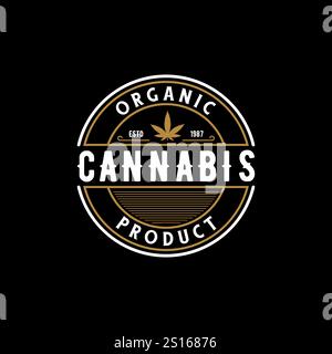 Elegant Vintage Retro Badge Label Emblem Cannabis Logo design vector Stock Vector