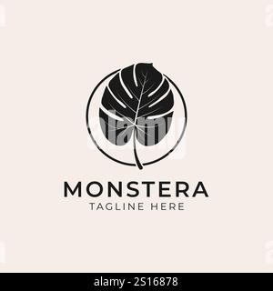 Tropical plant leaves logo. Monstera leaves logo design. Vector illustrations. Stock Vector