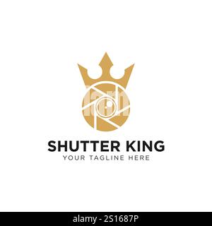 Royal King Crown Queen Shutter Lens Aperture Camera Photography Logo Design Vector Stock Vector