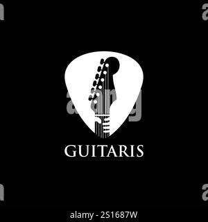 Modern Guitar in plectrum and Hand Logo design vector Stock Vector