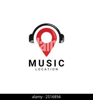 Earphone Music location logo design, pin music logo design Stock Vector