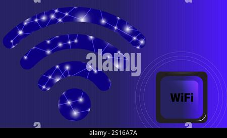 Wifi technology template blue background wallpaper with chip and icon Stock Vector