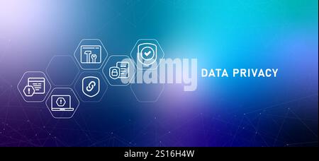 Data Privacy gradient header internet security data server access control private document information personal data confidential protection Stock Vector
