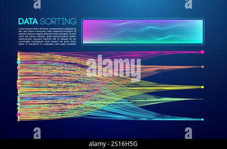 Big data driven abstract visualization with flowing colorful lines and gradient waves. Stock Vector