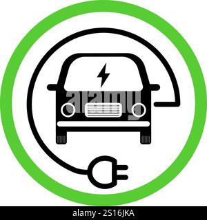 EV electric car with plug icon vector green energy concept for graphic ...