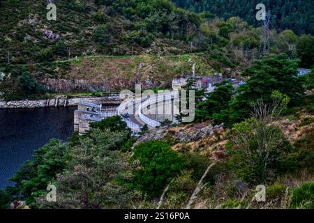 Chambles, France - October 5th 2024 : View of the EDF hydraulic dam of Grangent. This place is an hydroelectric power station. Stock Photo