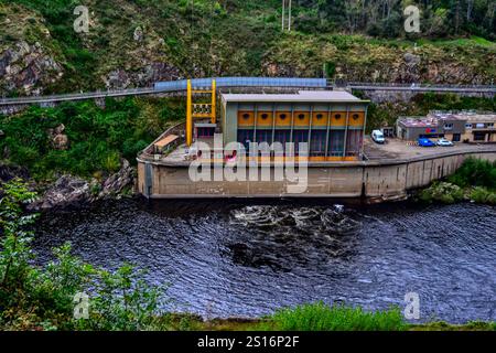 Chambles, France - October 5th 2024 : View of the EDF hydraulic dam of Grangent. This place is an hydroelectric power station. Stock Photo